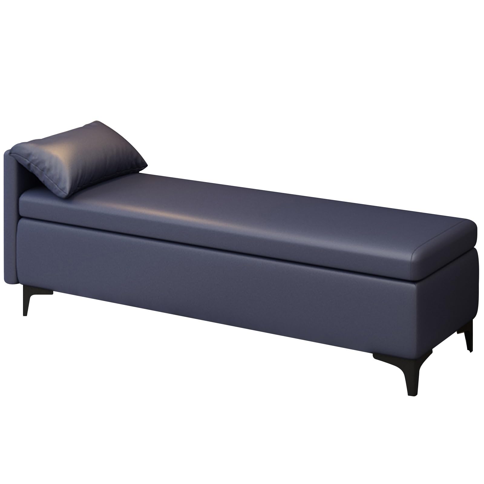 MSHGSKU PU Upholstered Storage Bench Folding Metal Footrest 150kg Capacity Entryway Shoe Storage Blue 51.18in 130cm Ideal for Living Room & Bedroom Furniture