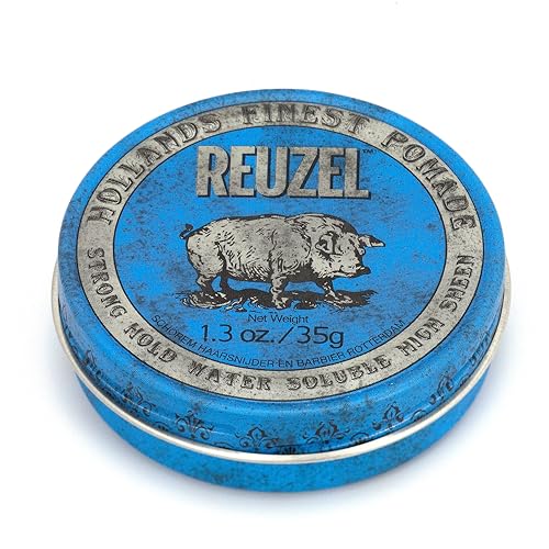 Reuzel Blue Strong Hold Water Soluble Pomade, Hair Holding Wax For Men, 1.3 oz