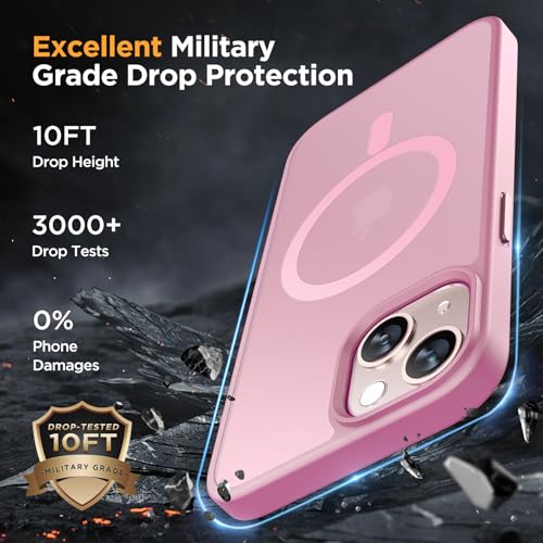 Image of Miracase Magnetic for iPhone 13 Case 6.1 inch (Compatible with MagSafe)(with 2X Screen Protectors) Military-Grade Protection, Anti-Fingerprint Translucent Matte Phone Case Cover, Mes Pink