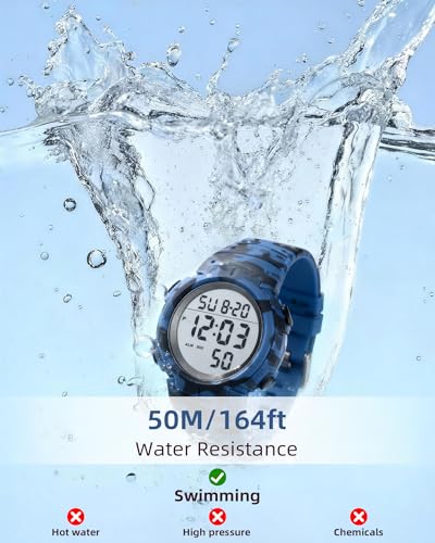 image for CakCity Men's Digital Sports Watch,50M Water Resistant,50mm Large Face