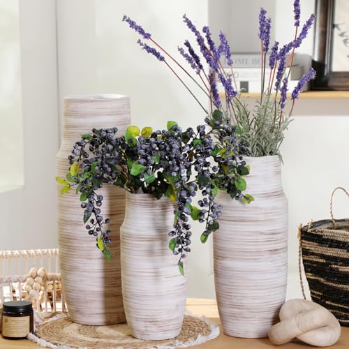 ALMA 17 inch Extra Tall White Ceramic Vases for Centerpieces Farmhouse Living Room Floor, Boho Pampas Grass Vase for Fireplace Mantel Decor, Modern Minimalist Rusic Floor Vase for Organic Home Decor — view 3