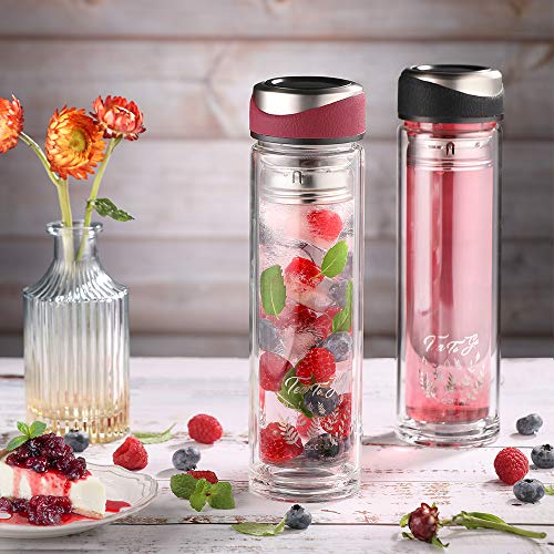 ecooe Botella de té con siesta, 440 ml, doble pared, con colador de acero inoxidable 18/8 y bolsa protectora, para té, café, zumo y batido - Imagen 7