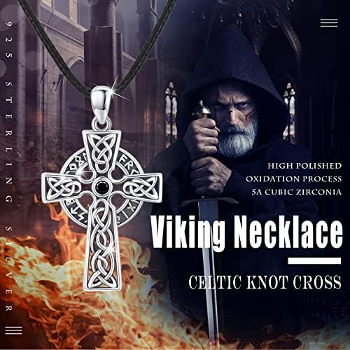 MEDWISE Celtic Cross Necklace 925 Sterling Silver Viking Cross Arrow Sword Necklace Celtic Knot Cross Pendant Celtic Viking Jewellery for Men Son Boys Boyfriend Teenager