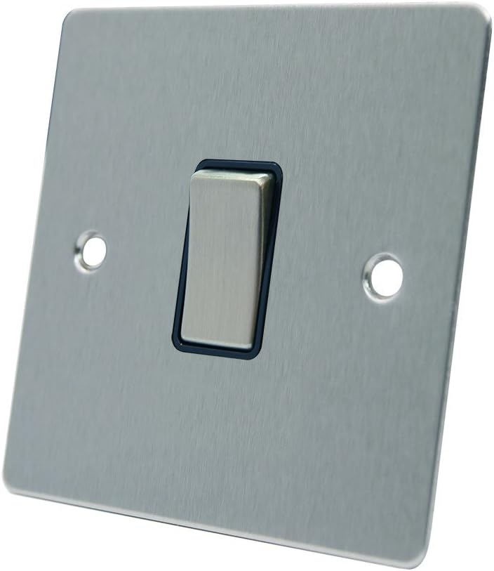 AET FSC1GSWIBS 10 A 1-Gang 2-Way Satin Chrome Flat Single Light Switch with Black Insert Metal Switch