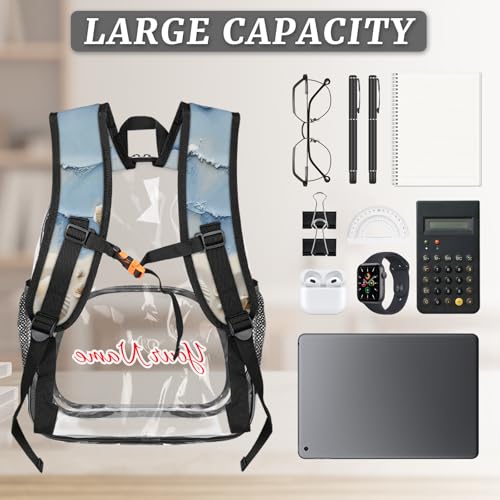 Personalized Small Clear Backpack Stadium Approved Heavy Duty PVC Plastic Custom Transparent Backpacks See Through Bag with Name, Summer Beach Theme3