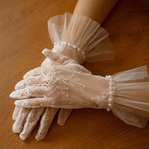 Long Keeper Lace Gloves for Women - Ladies Elegant Tulle Wedding Pearl Gloves Short Opera Tea Party Floral Bridal Gloves3