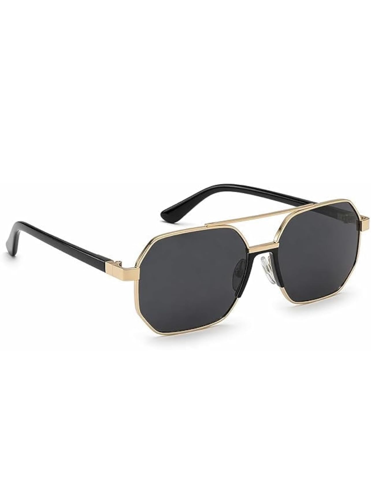 blinkray Geometric Navigator Sunglasses for Men & Women Akshay Khanna Dhurandhar Inspired UV400 Protection | Lightweight Metal Frame | Black Lens & Gold Frame |-picture-53