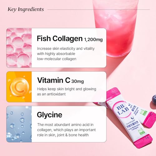 BB LAB Good Night Low Molecular Collagen Powder Stick Supplement, Halal Certified, Korean Marine Collagen, Fish Collagen Peptides, Vitamin C, Glycine, Fast Absorption, Mix Berry Flavor - Image 5