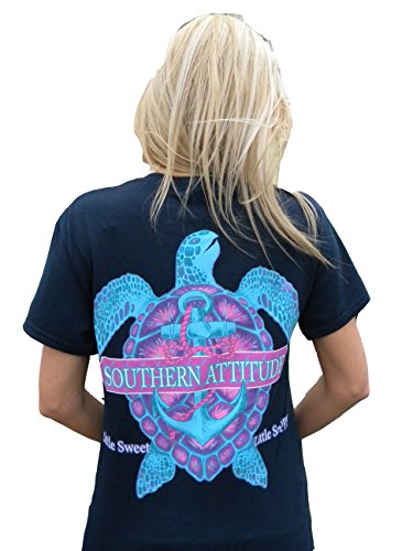 Southern Attitude Snappy Sea Turtle Navy Blue Women's T-Shirt (X-Large)