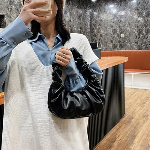 HSAJS Damen Umhängetasche Elegante Handtaschen PU-Leder Schultertasche Echtleder Henkeltaschen Tote Beutel für Arbeitstasche Reise Freizeit Schule Schwarz