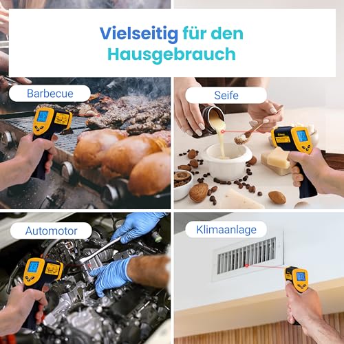 Etekcity Infrarot-Thermometer, Temperaturmessgerät -50°C bis +450°C - digital Laser Infrarot Thermometer für Küche, Pizzaofen, Grill, Backen - Nicht für Menschen - Gelb/Schwarz