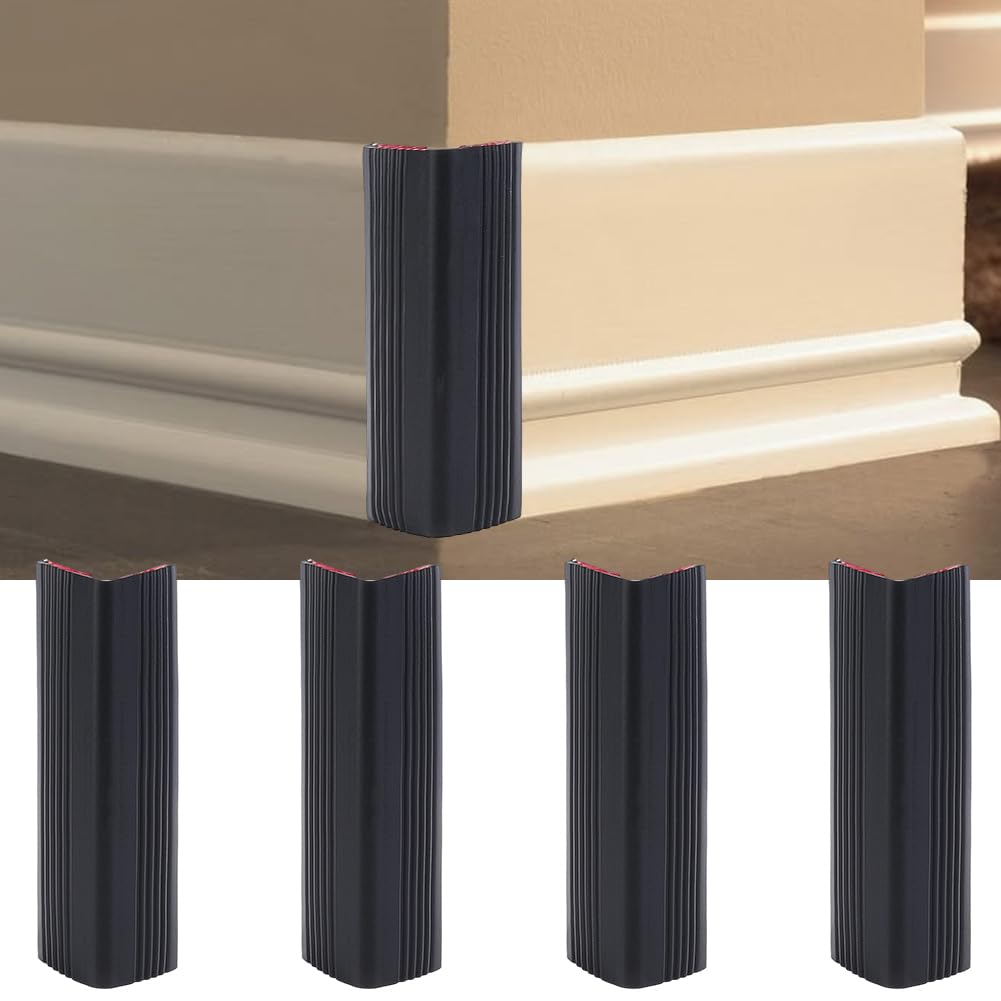 CRASPIRE 4Pcs Baseboard Corners Blocks Black Self Adhesive Rubber