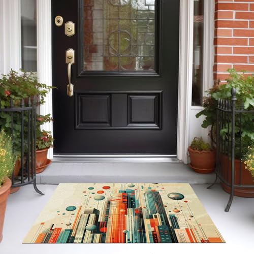 Tapis géométrie gratte-ciels pour éviter les glissades, tapis lavable orange 180x270 cm