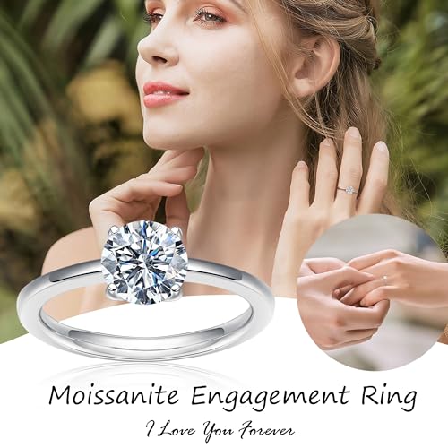 Moissanite Rings for Women - 1-3ct Round D Color VVS1 Clarity S925 Sterling Silver Lab Created Diamond Engagement Rings 4 Prong Knife Edge Moissanite Solitaire Rings for Women Wife Gifts3