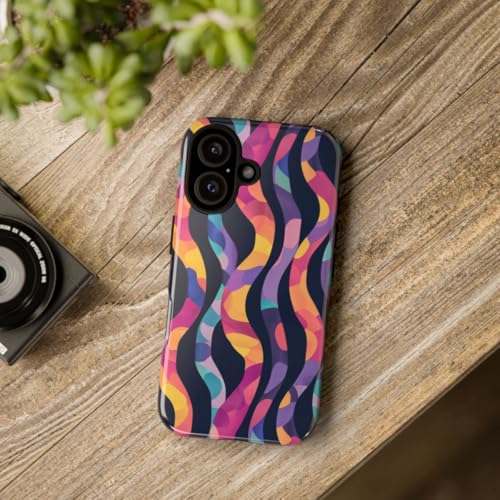 Coque rigide brillante iPhone 16 multicolore motif abstrait ondulé
