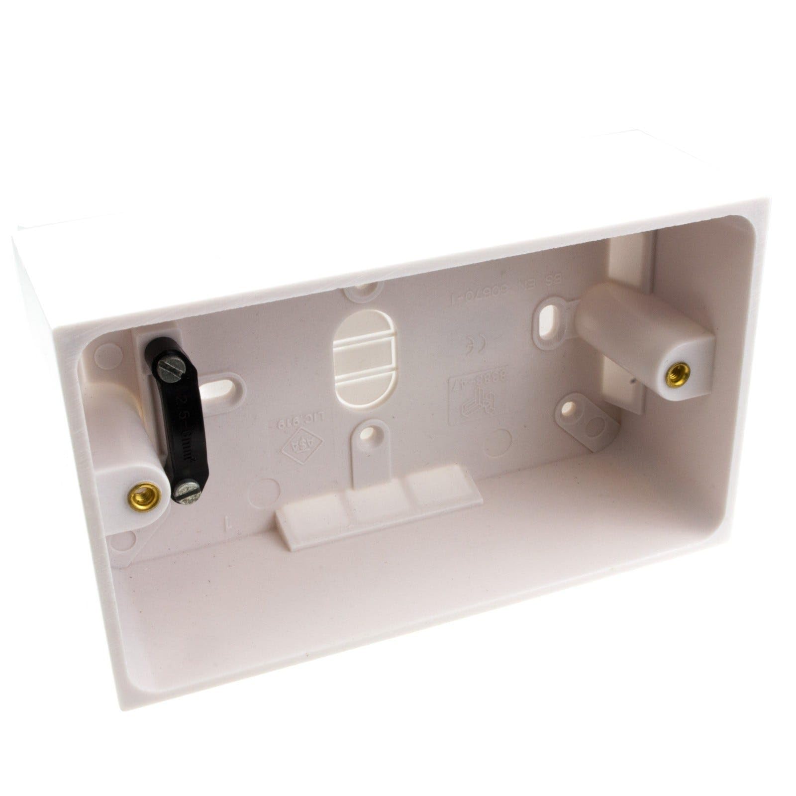 Kenable White Surface Mount Back Box 2 Gang 47Mm Deep Pattress Box With Cable Holder For Double Faceplates Power Sockets Switches