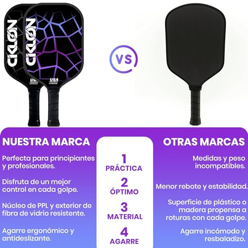 Miniatura 4 de Ciklon Set De Palas De Pickleball Juego De Paletas De Pickleball Fibra De Vidrio Y Núcleo De Nido De Abeja Polipropileno Ppl Usapa Pack Esenciales Bolas Interior Y Exterior