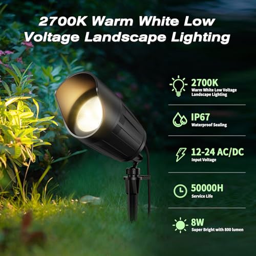MEIKEE 7W 800lm Low Voltage Landscape Lights – 8-Pack, 2700K Warm White, IP66 Waterproof