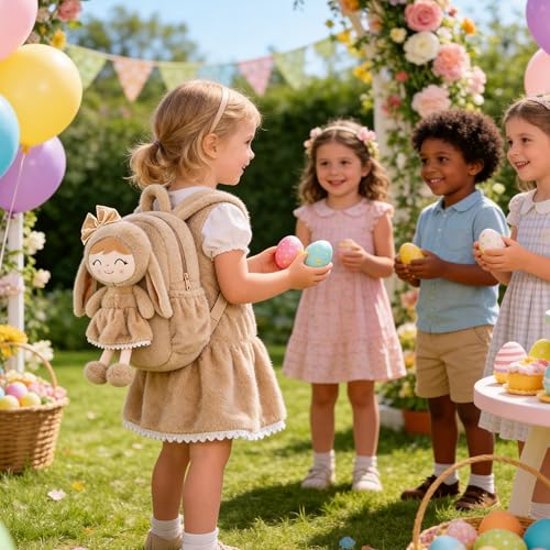 Image of Gloveleya Toddler Backpack with Soft Brown Rabbit 11 inches Detachable Design for Girl Age 2+