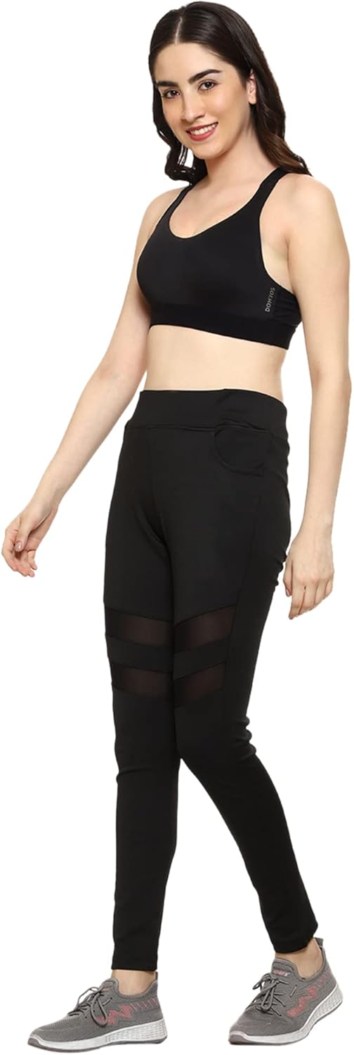 Urban Komfort Women's Polyester Skinny Fit Leggings with Net | Trackpants for Workout, Active Sports, Fitness, Yoga, Gym and Dance Black