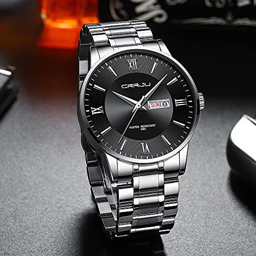 Image of CRRJU Men's Fashion Luxury Stainless Steel Watches for Men Business Auto Date Chronograph Analog Quartz Wristwatches