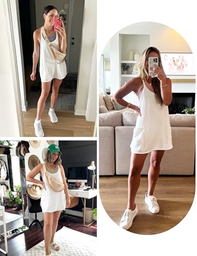 Image of Lianlive Women Athletic Mini Dresses Built-in Shorts Set Summer Sleeveless Sundress Hot Shot Mini Dress