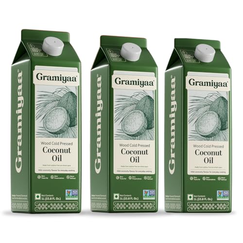 Image of Gramiyaa Cold Pressed Coconut Oil 3 Litre | Chemical-free, Zero Trans-fat Cooking Oil | Unrefined Oil | Fresh Protect Pack | Kachi Ghani Coconut Oil for Cooking