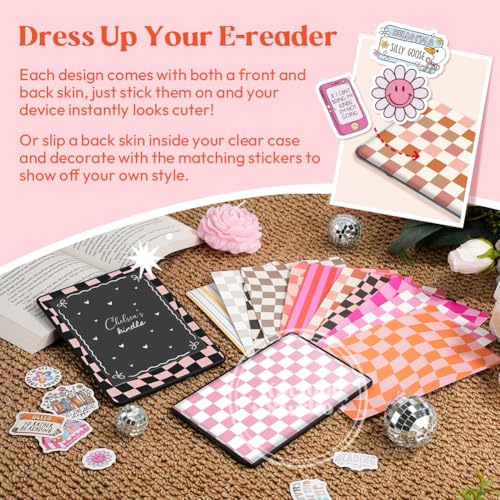 Image of KACIOLA STUDIO 24PCS Warm Color Skin for E-Reader, and 4PCS Type C Charms for E-Reader with Scrapbook Stickers, 6.2 inchx4.3 inch Skin Front and Back Decal Inserts for Basic (Warm Color)