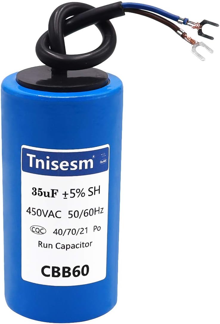 Tnisesm 35uF CBB60 Run Capacitor 450V AC 2 Wires for Start-up of AC Motors with Frequency of 50Hz/60Hz Washing Machines, Air Conditioners, Refrigerators & Water Pumps