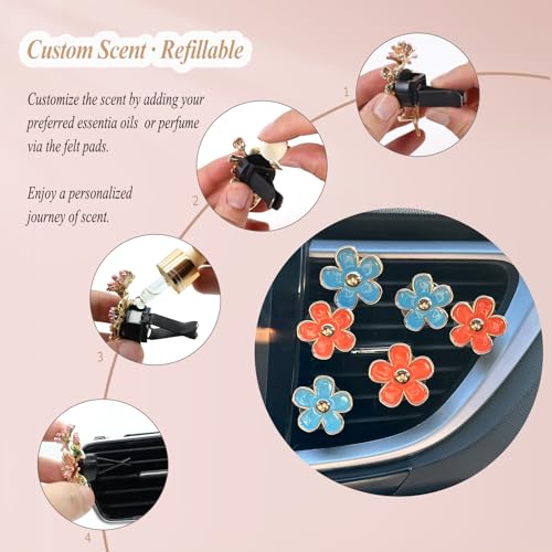 Image of ORIESSE Flower Car Accessories,6pcs Daisy Car Air Freshener Vent Clips,3.3cm /3cm Blue Orange Flowers Decor,Refillable Diffusers for Women