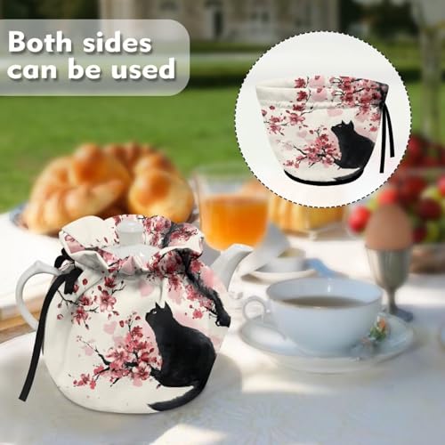 Image of Xoenoiee Black Cat Plum Blossom Pattern Tea Cozy Tea Pot Cover Insulation Tea Cosy Teapot Dust Cover Teapot Warmer for Home Kitchen Teapot Covers