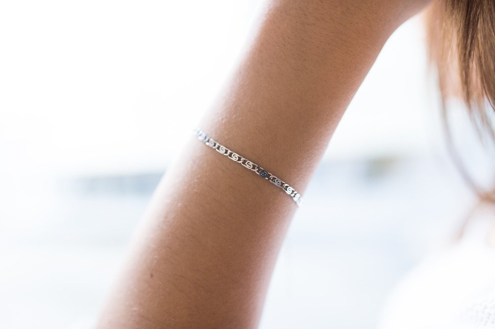S-Panzerkette Herren 925 Silber diamantiert - 3mm Armband Damen SA-26 | Verstellbares Silberarmband aus massivem 925 Sterling Silber in 18-23cm für Frauen und Männer von MATERIA by Matthias Wagner