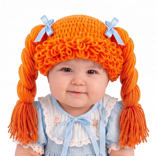Halloween Cabbage Costume Yarn Wig, Orange 4, Long Braided Pigtails