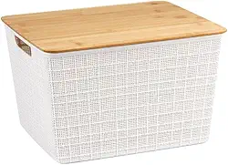 Oikos - Caixa Organizadora 18L com Tampa de Bambu Branca