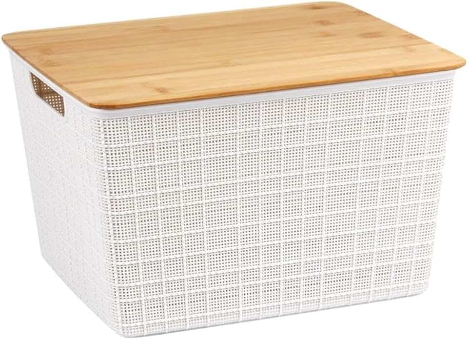 Oikos - Caixa Organizadora 18L com Tampa de Bambu Branca