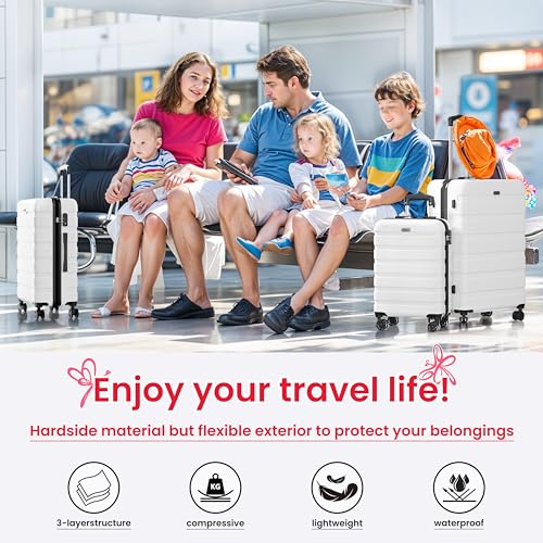 Image of AnyZip Luggage PC ABS Hardside Lightweight Suitcase with 4 Universal Wheels TSA Lock 20 24 28 Inch, White, 3 piece set (20 /24 /28), Fashion
