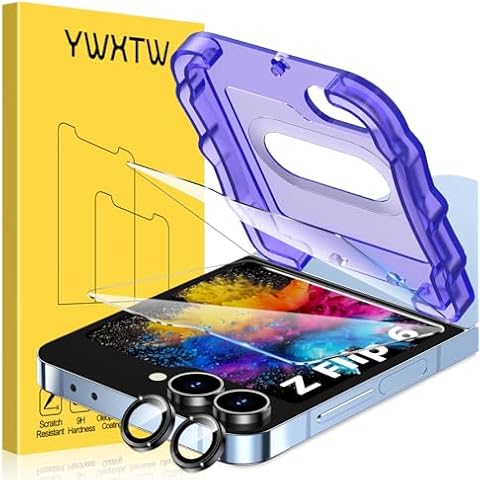YWXTW EZ Alignment for Samsung Galaxy Z Flip 6 Screen Protector, 2 PCS Front Tempered Glass Cover Screen Protector+1 Set Camera Lens Protector, Bubble Free & Anti Scratch (Black 1+2) Cover