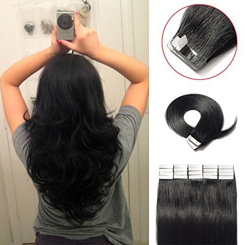 16-22 inch Grade 7A Quality 100% Raw Virgin Human Hair Tape in Hair Extensions 40pcs 100g Natural Color(16")…
