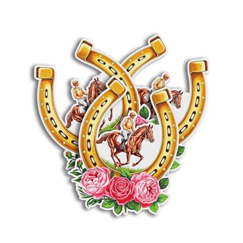 Equestrian Horse Rider Horseshoe Roses Decal Sticker