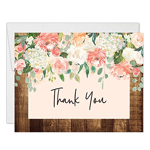 Rustykalne kwiatowe kartki z podziękowaniami z kopertami (25 sztuk) składane kartki vintage shabby chic podziękowania zaręczyny baby shower mecz rustykalny kwiat urodziny zaproszenia doskonała wartość