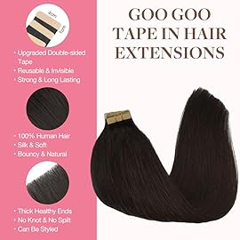 GOO GOO Tape in Hair Extensions Human Hair, 2 Dark Brown, 24inch 100g 40pcs, Skin Weft Seamless Invisible, Silky Straight with Thick Ends, Remy Human Hair