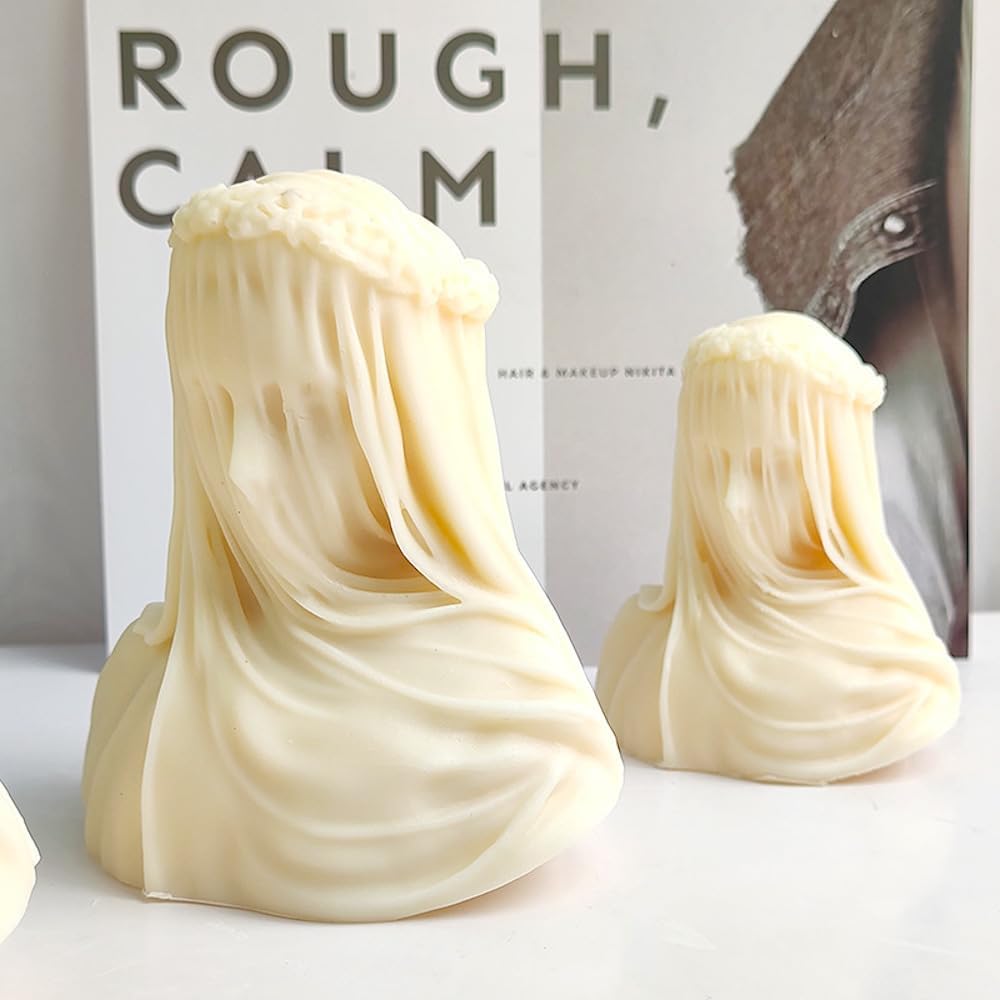 Statue of Goddess with Veils Mold Silicone Candle Mold for Soap Wax Epoxy Resin DIY Handcraft Veiled Lady Female Weeding Party Dinner Home Gypsum Ornaments Decoration (Large)