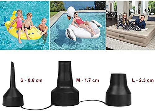 Vinsani Electric Pump, 150W High Power Electric Air Pump for Air Bed Mattress Inflatables Paddling Pool Beach Toys, AC 240V Quick-Fill Inflator Deflator with 3 Sizes Nozzle - Black