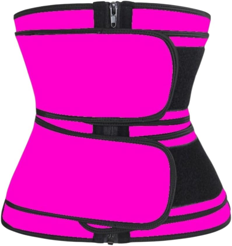 Double Compression Waist Trainer Belt for Women, Hot Pink Neoprene Workout Corset with Zipper, Tummy Control and Back Support Slimming Band.(Size Medium)