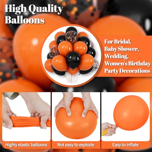 68Pcs Black and Orange Balloons, Halloween Balloon 12 inch Confetti Ballons Orange Latex Balloon Set with Ribbons for Birthday Halloween Graduation Spooky Party Decorations. - Image 3