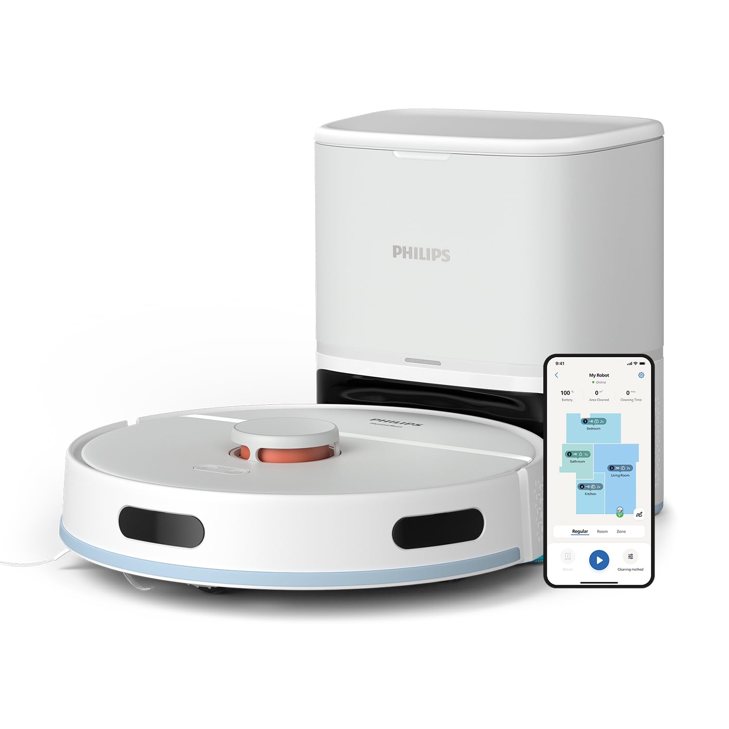 Philips Robot Aspirapolvere Serie 2000 - Aspirazione 2700 Pa, Navigazione Laser, HomeRun App, Stazione di Svuotamento Automatica, 130 minuti di Autonomia, Modalità Tappeto (XU2100/20)