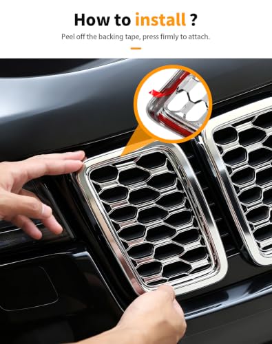 Image of Hoolcar Front Grill Rings Honeycomb Grille Mesh Inserts Cover Trim Kit for 2017-2020 Jeep Grand Cherokee Exterior Accessories, Chrome(7Pcs)