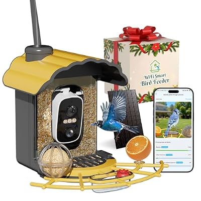 Centvicam Smart Bird Feeder with 2K Camera: Wireless Wild Bird Feeder for Outside with AI Identify Birds Species Solar Powered,HD Video Live Stream, Instant Arrival Alerts - Yellow