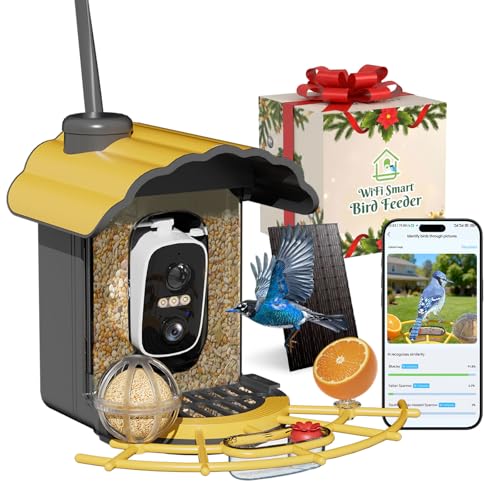 Centvicam Smart Bird Feeder with 2K Camera: Wireless Wild Bird Feeder for Outside with AI Identify Birds Species Solar Powered,HD Video Live Stream, Instant Arrival Alerts - Yellow