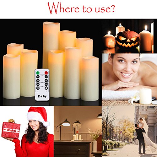 Da by Flameless Candles LED Candles Battery Candle Set of 9(1 - H 22cm, 1 - H20cm, 1 - H18cm, 2-H16cm, 2-H14cm, 2-H13cm) Ivory True Wax Candle with Remote Timer - Image 7